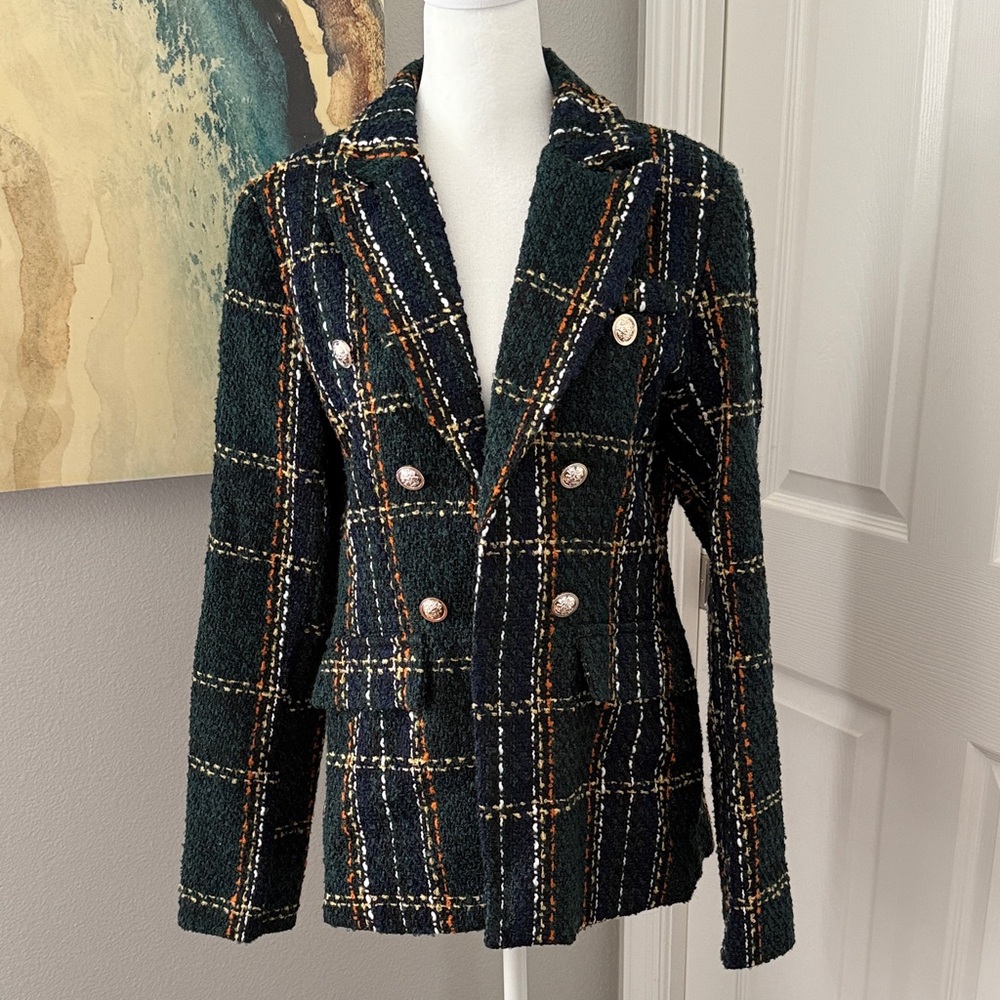 Plaid Double-Breasted Women's Tweed Jacket